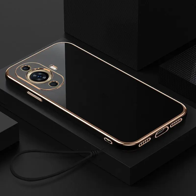 Premium Silicone Back Cover with Straight Frame & Square Plating
