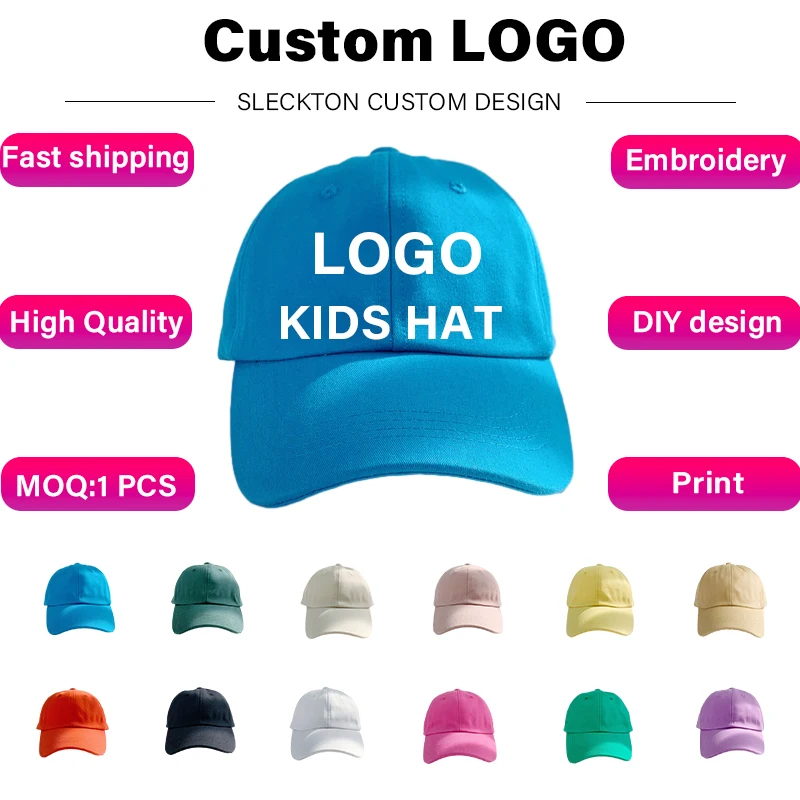 SLECKTON Individuelles Logo Stickerei Kinder Kappe Sommer Baseball Kappe für Kinder Baumwolle Sonnenhüte Marke Design DIY Bild Drucken Unisex