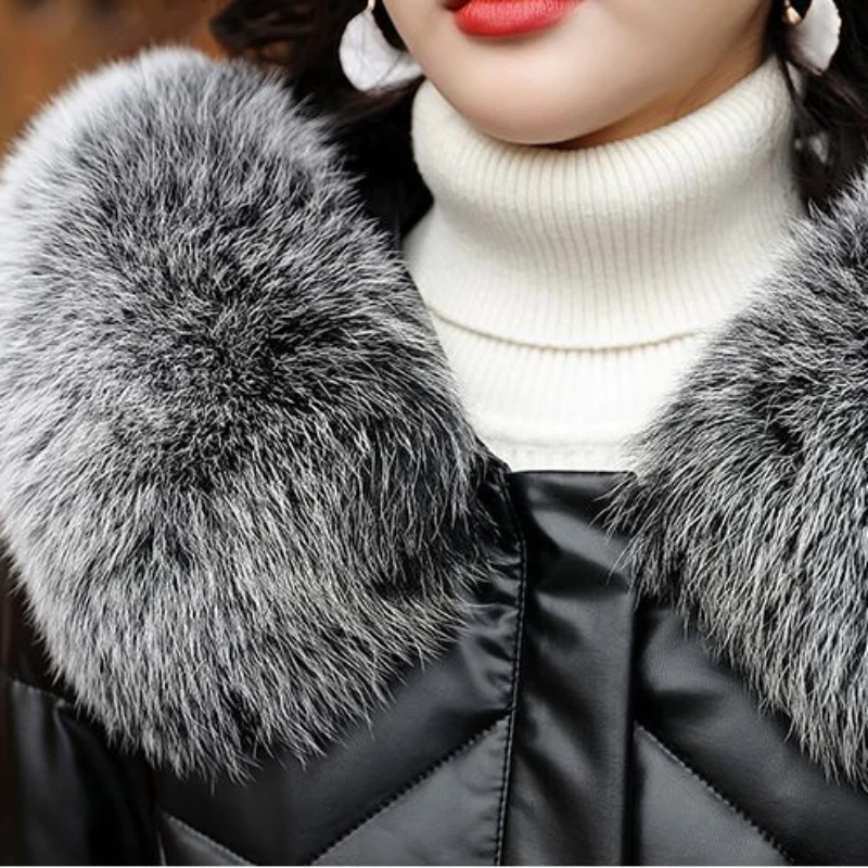 2023 Winter New Women down Jacket Mid length version Slim-Fit Coat Thickened Warm Leather outwear Fox Fur Collar Hooded outcoat