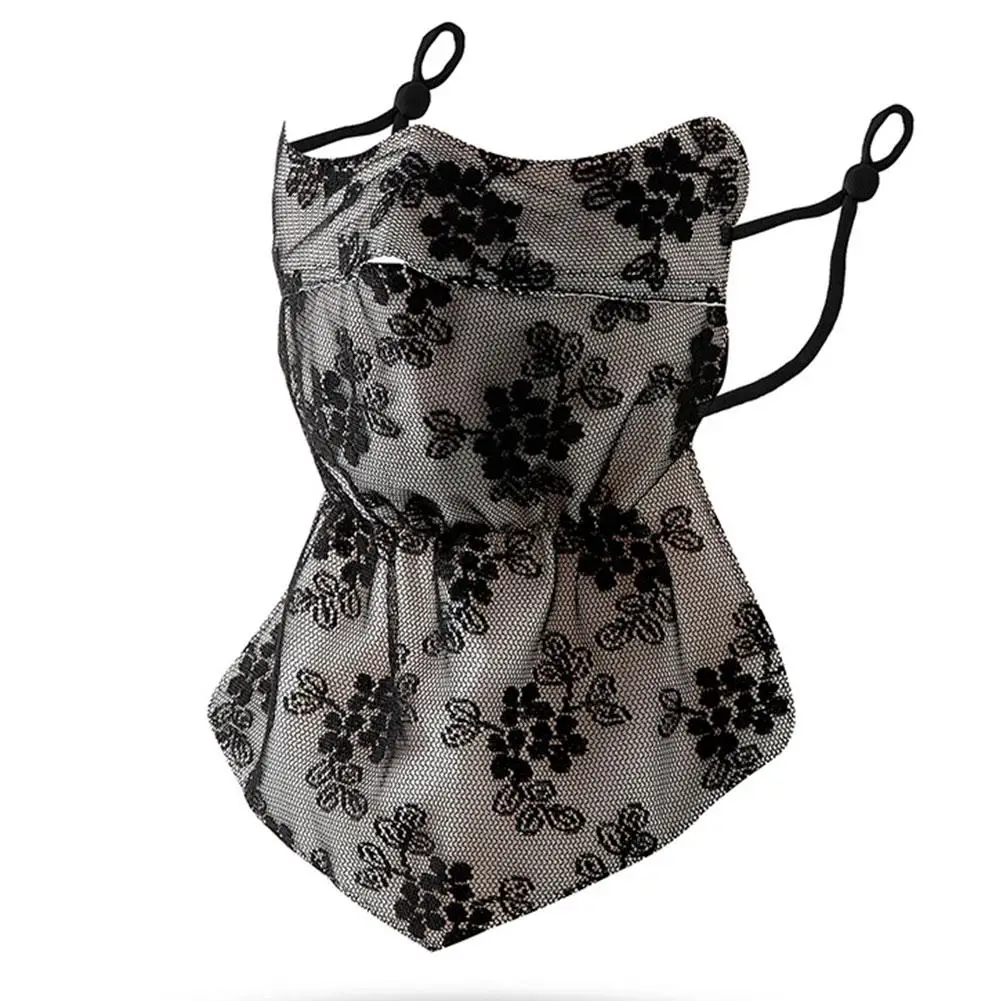 Quick Drying Ice Silk Mask Flower Pattern Ear Hanging Sunscreen Mask UV Protection Neck Wrap Bandana Scarf Sun Blocking,face mask disposable face mask cotton face mask