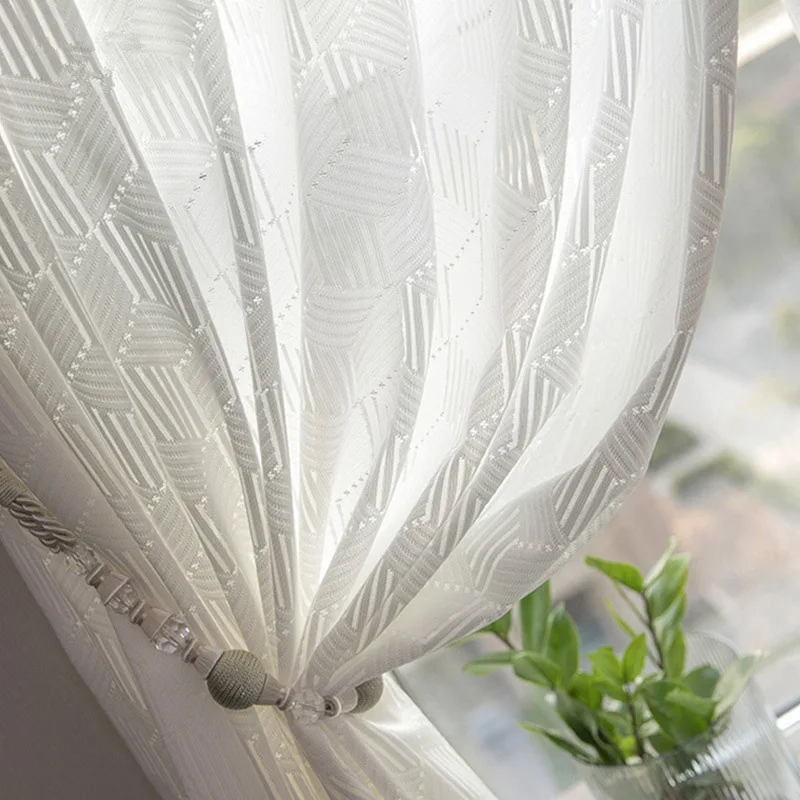 

2023 new Nordic modern geometric romantic elegant light-transmitting impermeable bedroom white warp knitting window screen