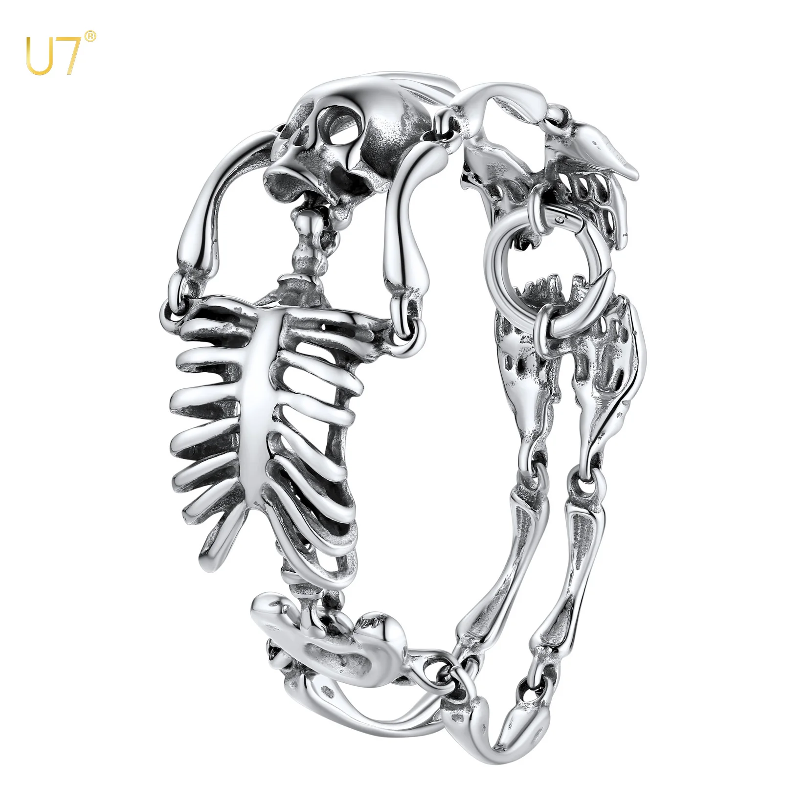 Bracciale Con Teschio Gotico In Acciaio Inossidabile U7 Per Uomo