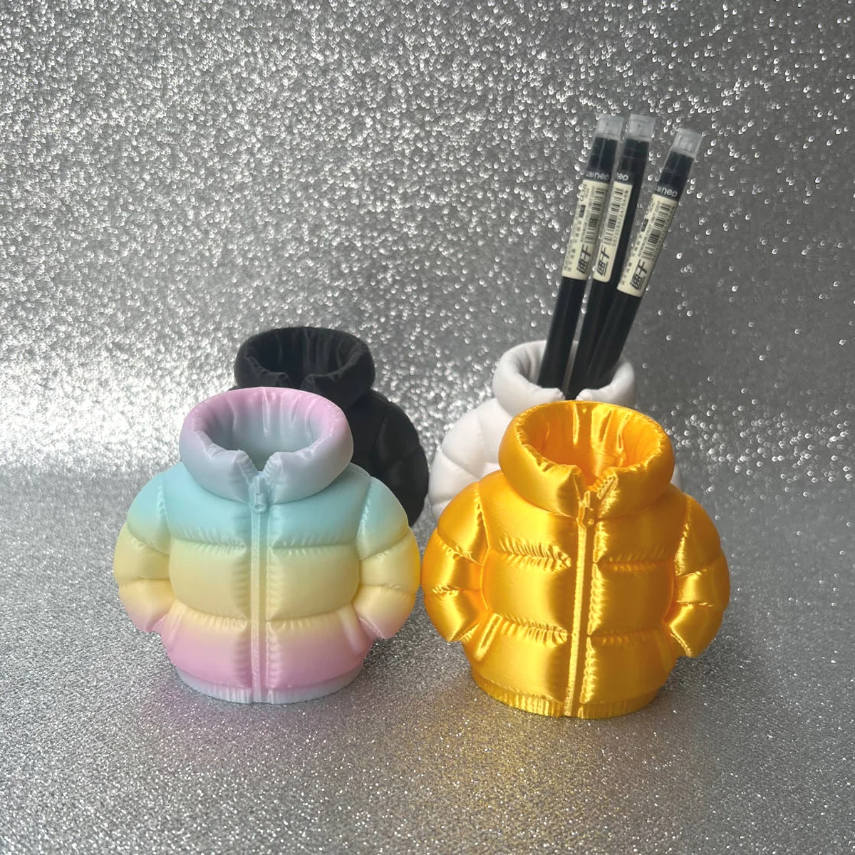 Sustainable 3D Printed Down Jacket Design Pen Holder - Creative Desktop Ornament & Home Décor Gift