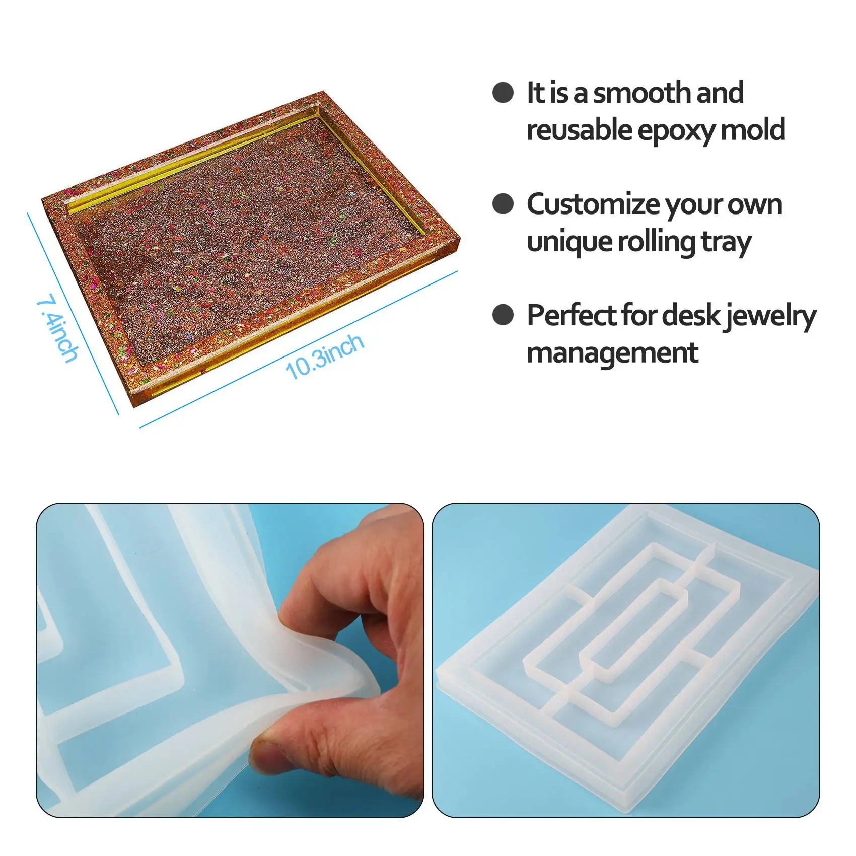 Resin Mold Silicone, Large Rectangle Rolling Tray Molds for Epoxy Resin,  Resin Serving Board Mold with Edges - AliExpress