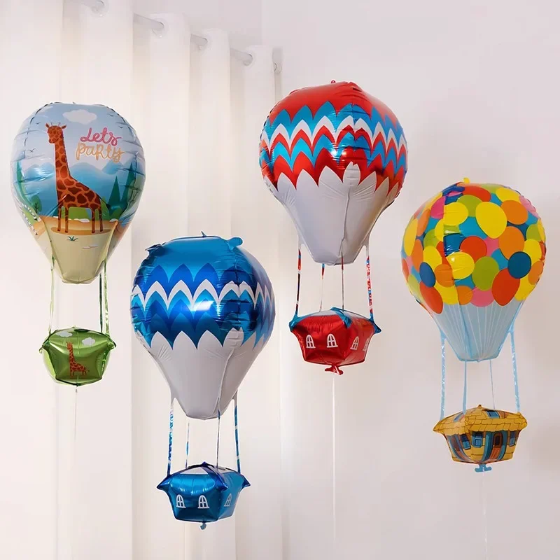 Hot Air Balloon Shape Aluminum Foil Balloons Jungle Animals Theme Balloons for Kids Birthday Xmas Party Decoration Baby Shower