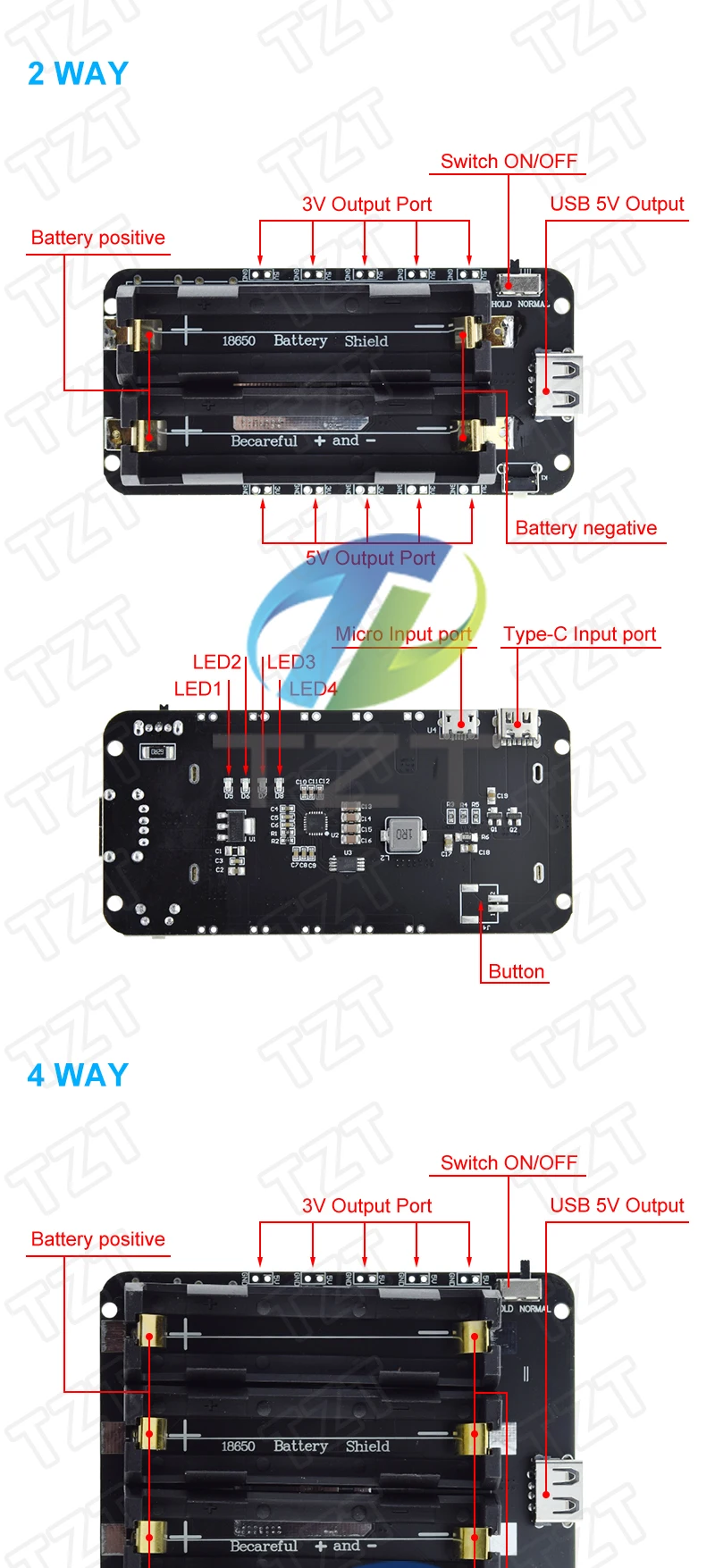 Zwei Spannung 18650 Lithium-Batterie Schild V8 Mobile Power Expansion Board Modul 5V/3A 3V/1A Micro USB Für Arduino ESP32 ESP8266 – Detail 2