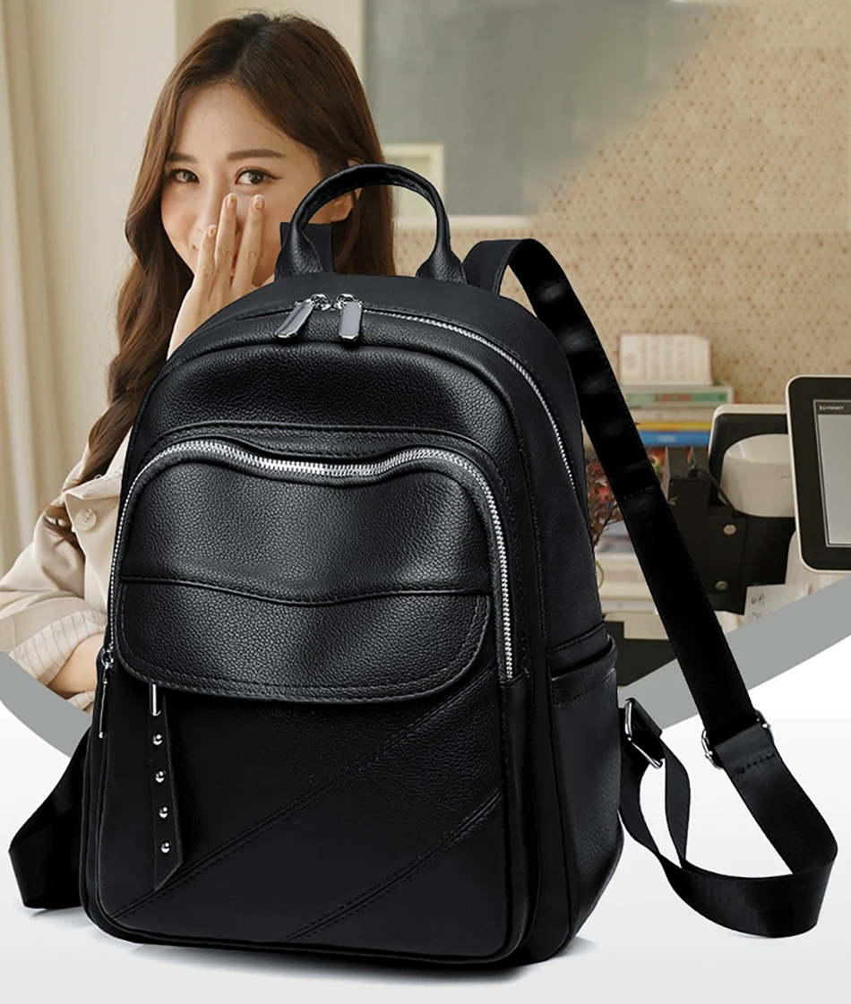 Women's High Quality Premium Leather Backpacks Girls Casual Backpacks Solid Color Retro Shoulder Bag Girls Anti Theft School Bag