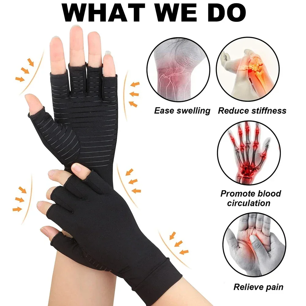 1PairArthritis Gloves Hand Support Wrist Brace for Swelling - Fingerless Gloves Carpal Tunnel Pain Wrist Support for Women Men