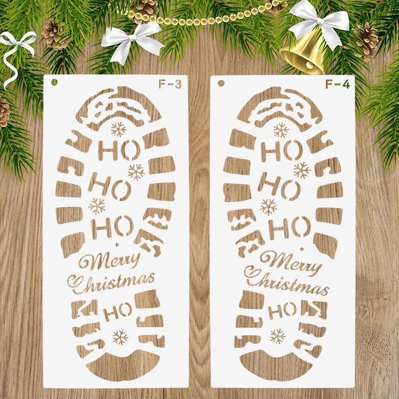 Christmas Stencils 1/6pcs For Painting Santa Footprints Floor Santa Claus Boot Prints And Snowflake Stencils Template