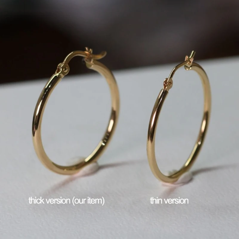 18K Gold 15-40mm Hoop Earrings for Women Italy Pure Au750 Gold Hollow Tube Earrings with Buckle Custom Jewelry Birthday Gift