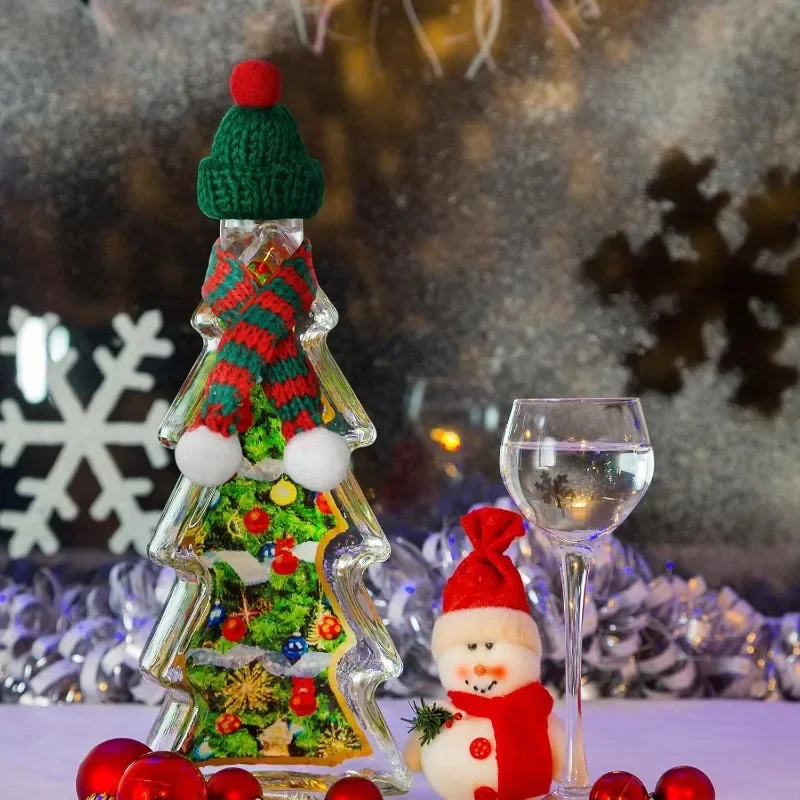 10/50Pcs Red Mini Santa Hat Knitting Cap for Cat Rabbit Doll Lollipop Wine Bottle Covers Xmas Bottles Holder Table Dinner Decor christmas beanie hat
