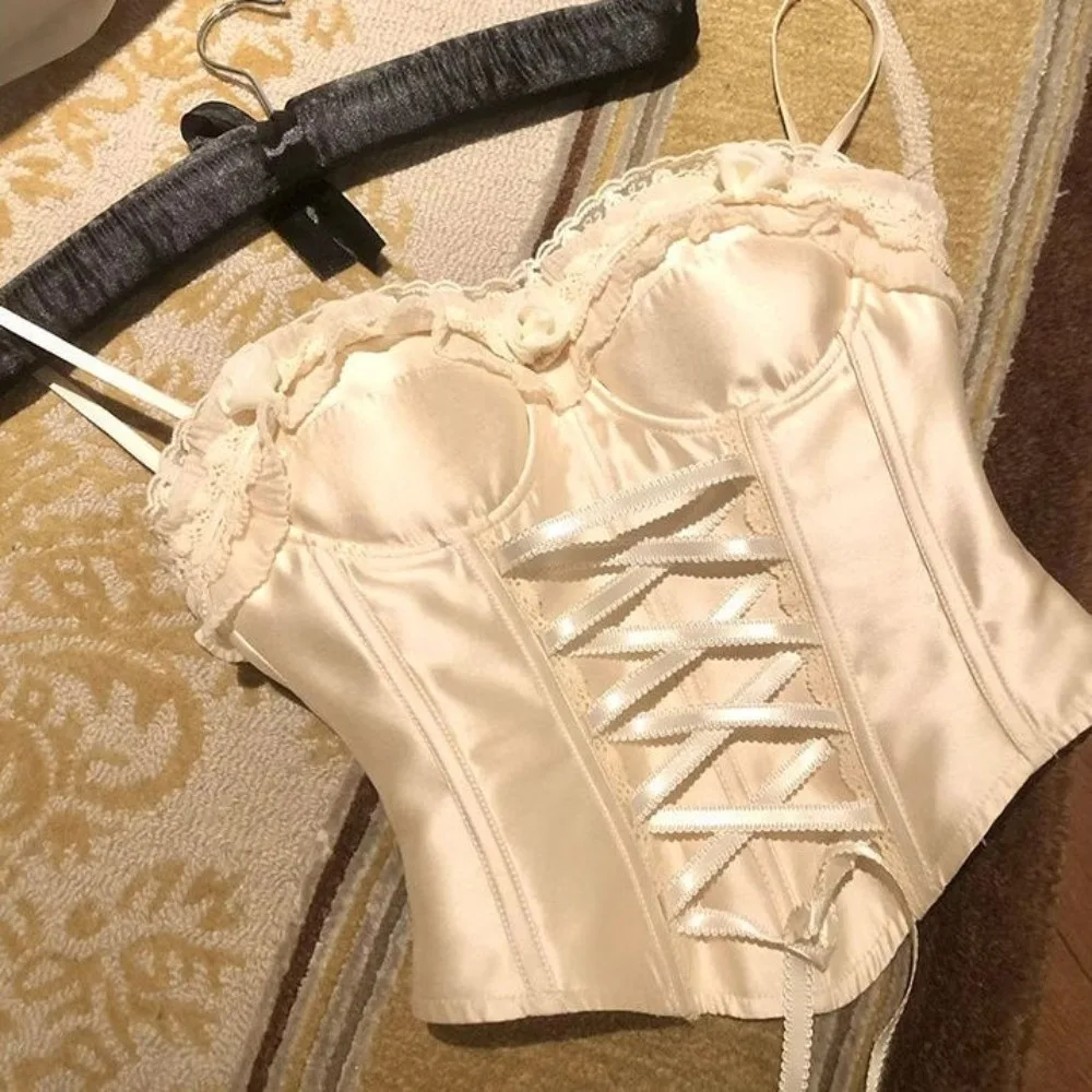 Sweet Bow Lace Sling Top Tank Sleeveless Ruffle Short Skirt Flower Sexy Outfit Fluffy Cake Skirt Streetwear