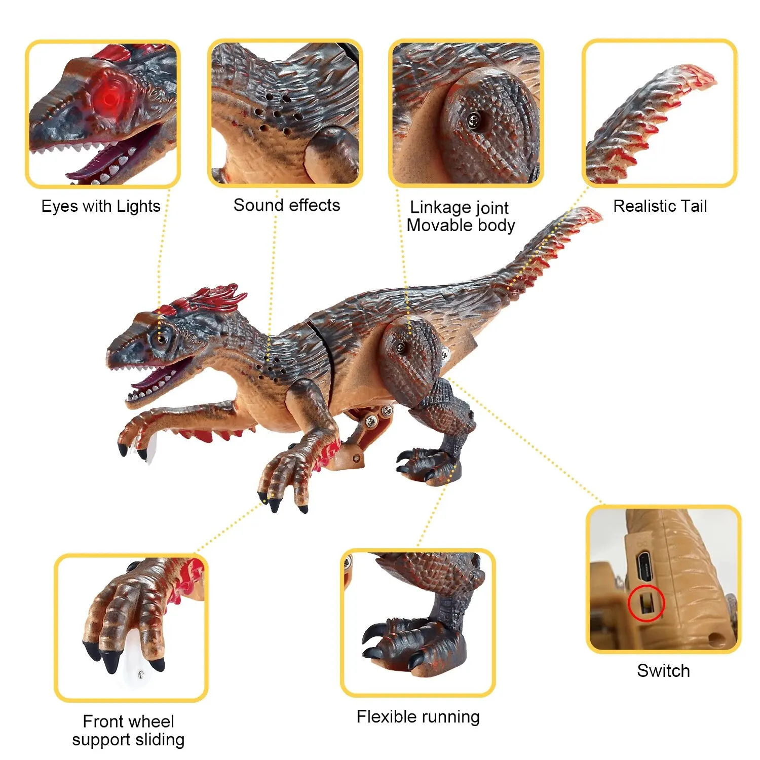 2.4G Wireless Remote Control Dinosaur with Electric Lights and Sound Effects,5-channel Brontosaurus Toys,Best Gifts 3