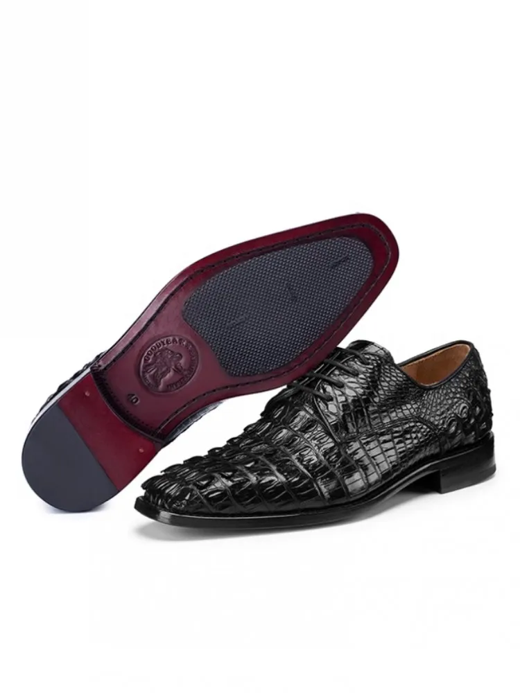 Business Casual Mens Crocodile Skin Genuine Leather Dress Shoes Pointed Toe Lace Luxury British Style Mens Derby Shoes Size 45