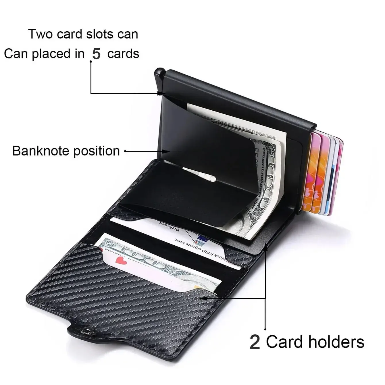 Wallet Card Holder Rfid Aluminum Men Wallet Card Holder Purse Carbon Fiber Men Business Slim Thin Smart Wallet Credit Cardholder Case Note Holder