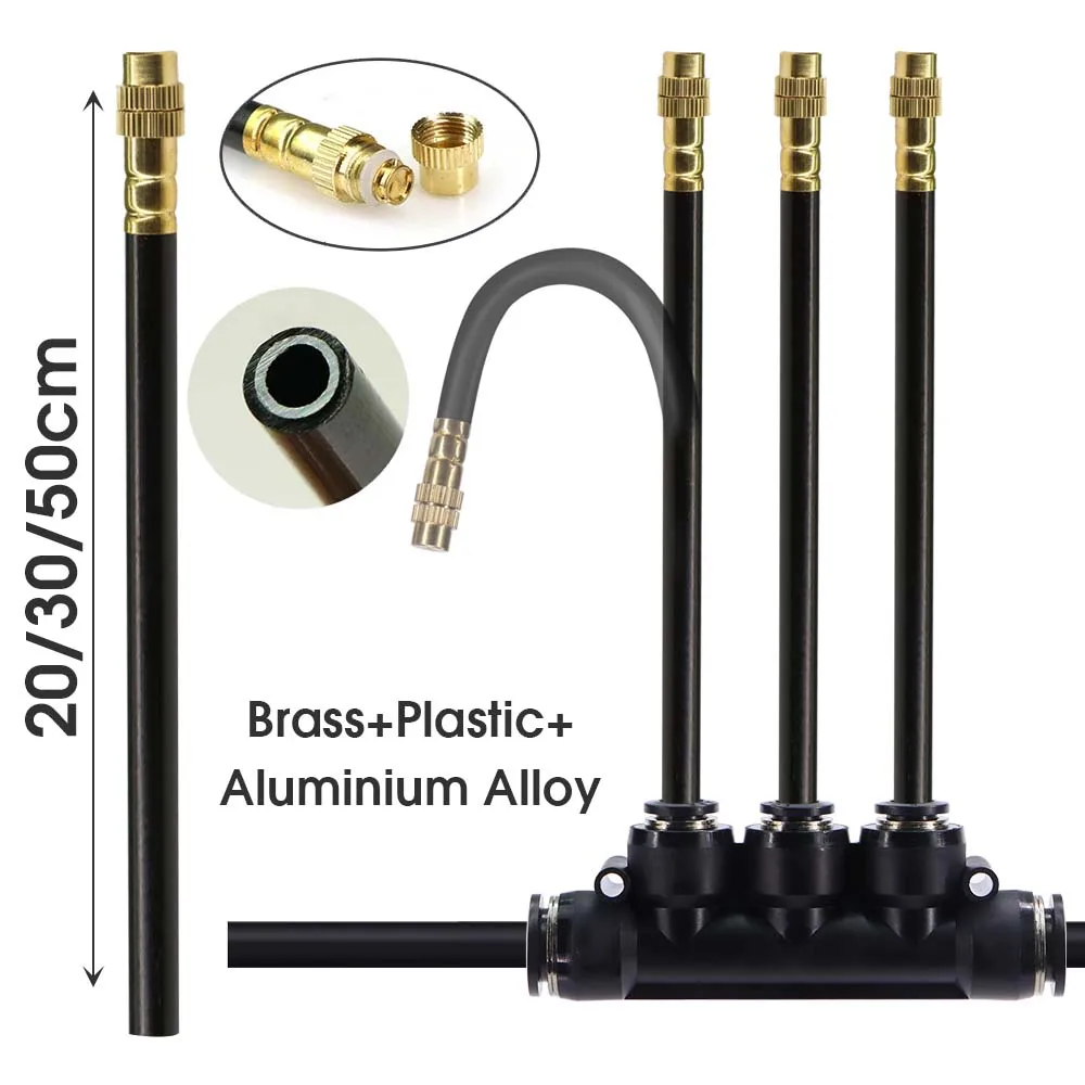 3-way 20/30/50cm misting nozzle 360&deg; bend atomizer sprayer slip lock quick connect 3/8" 9/12mm garden irrigation cooling system