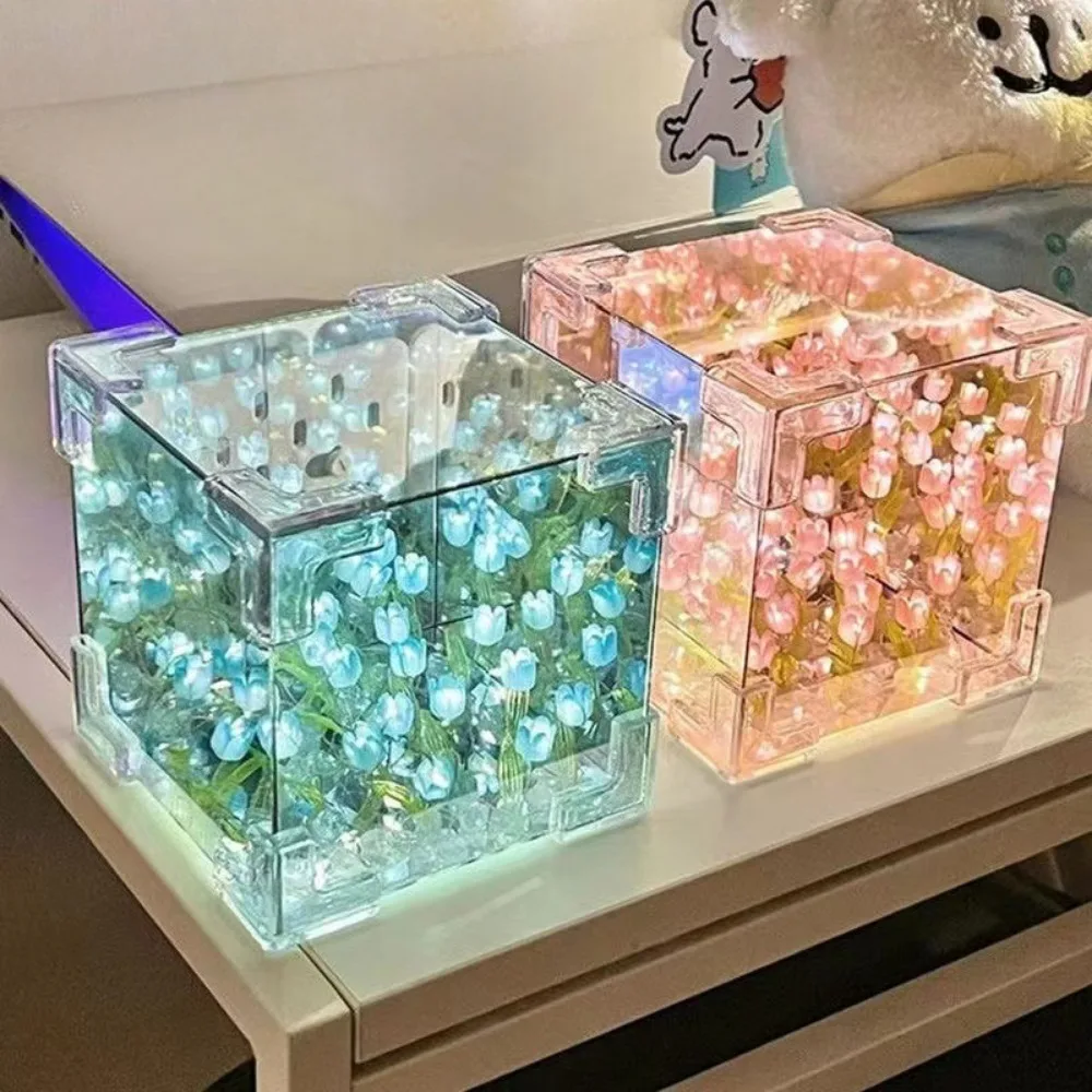 DIy Creative Tulip Flower Sea Cube Three-Dimensional Small Night Lamp Material Package
