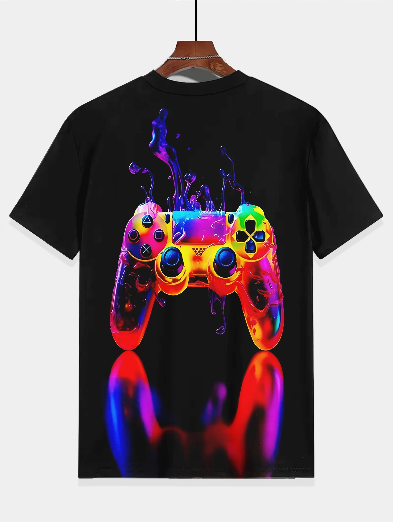 Boys'Color gaming console summer round neck short sleeved T-shirt, casual lightweight and comfortable top, 3D printed
