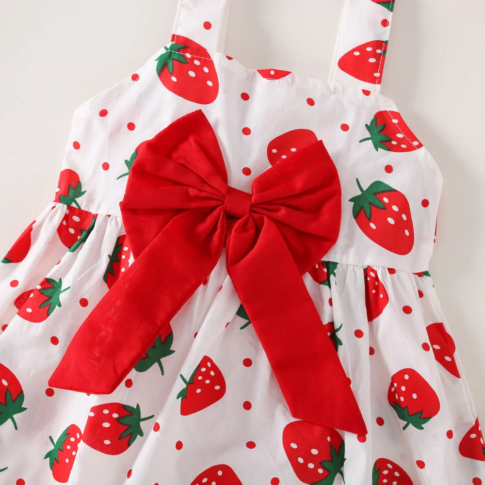 فستان بناتي صيفي فراولة فيونكة + قبعة