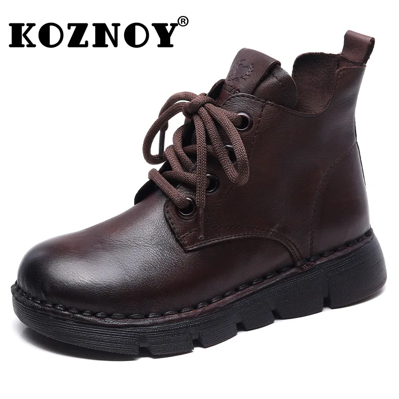

Koznoy 3.5cm Cow Genuine Leather Punk High Top Platform Wedge Thick Sole Motorcycle Ankle Booties for Women Autumn Boots Shoes