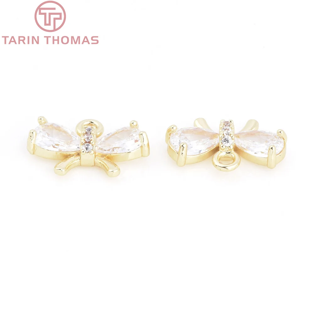 (10089) 6PCS 13.5x8.5MM 18K 골드 컬러 황동 지르콘 Bowknot 모양의 펜던트 고품질 DIY 쥬얼리 결과 만들기