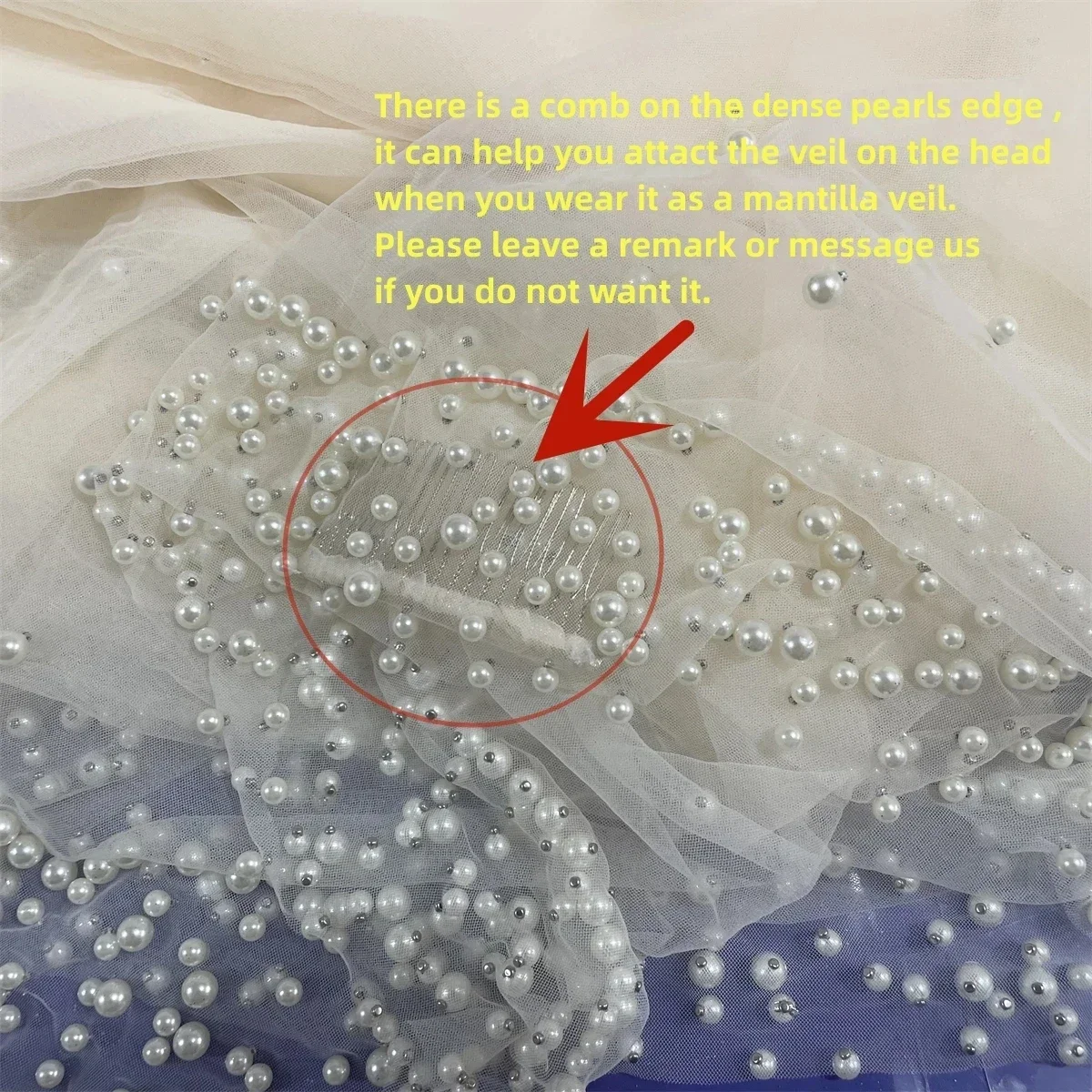 Pearls Wedding Veil 1 Layer Long Bridal Cathedral Veil With Pearls Mantilla Luxurious Tulle Crystal Bride Hair Accessories bridal veil
