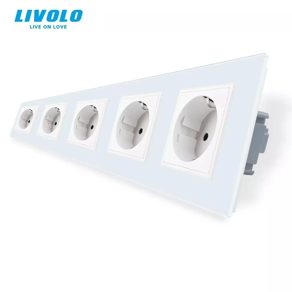 

Livolo New EU Standard Power Socket, Crystal Glass Outlet Panel, Multi-function Five Wall Power Outlet Without Plug VL-C7C5EU-11