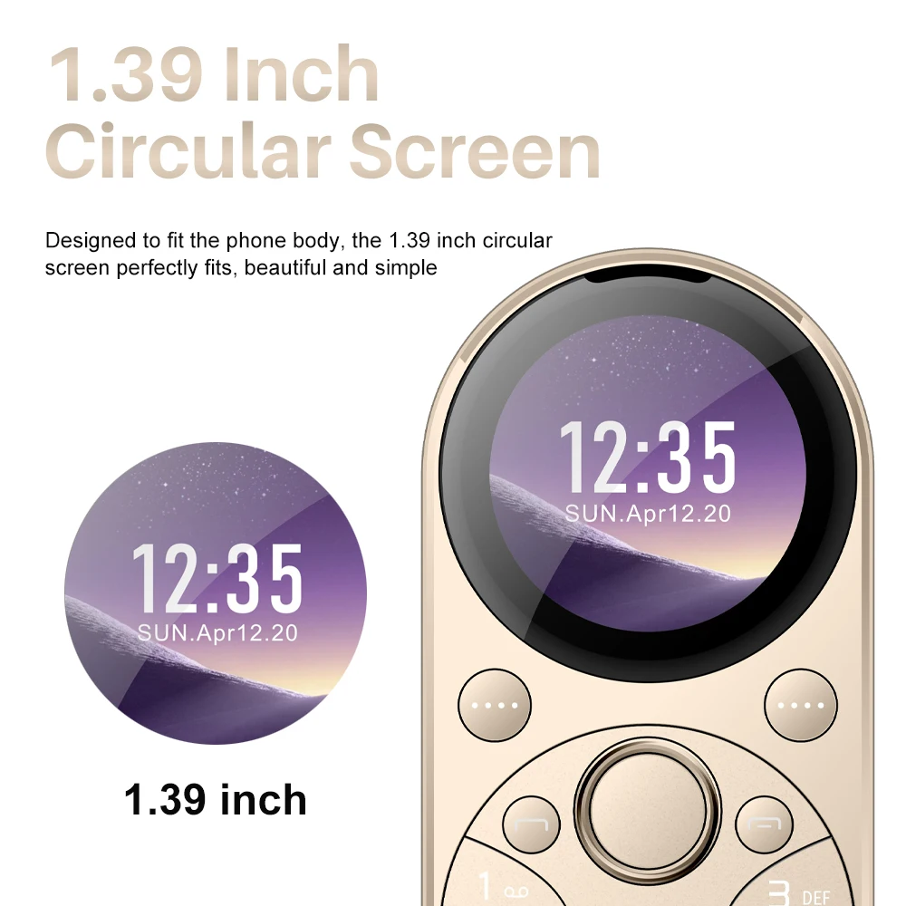 SERVO i15 Mini Circular Mobile Phone 1.39"Round Screen Magic Voice Speed Dial Blacklist Flashlight Oval Little Cellphone Type-C 4