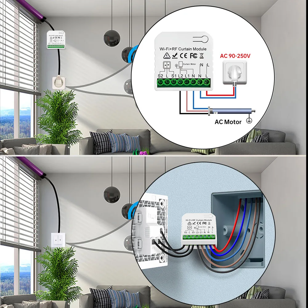 Smart WiFi Blind Curtain Switch with RF Remote Control