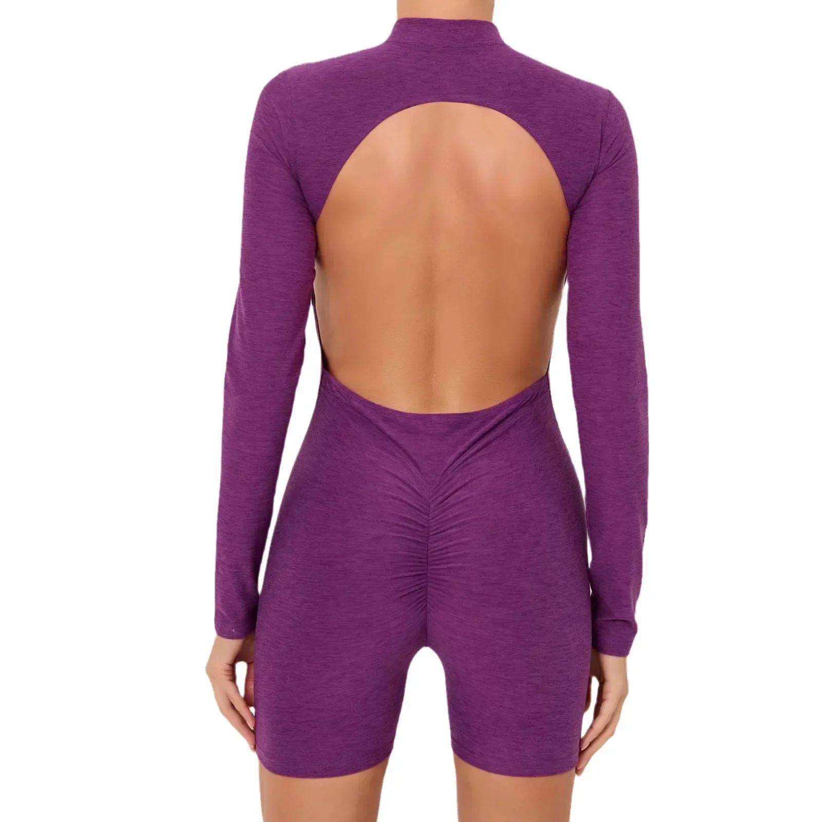 Seamless Yoga Jumpsuits Zipper Sports Fitness Hip-lifting Backless Long-Sleeved One-Piece Dance Workout Gym Tracksuits for Women