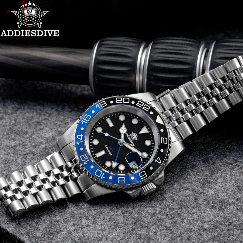 ADDIESDIVE Orologio Uomo GMT 24h Quarzo - Acciaio Inox, Impermeabile 200m, Quadrante Nero SuperLuminova, Vetro Con Pellicola Blu Antiriflesso - 5