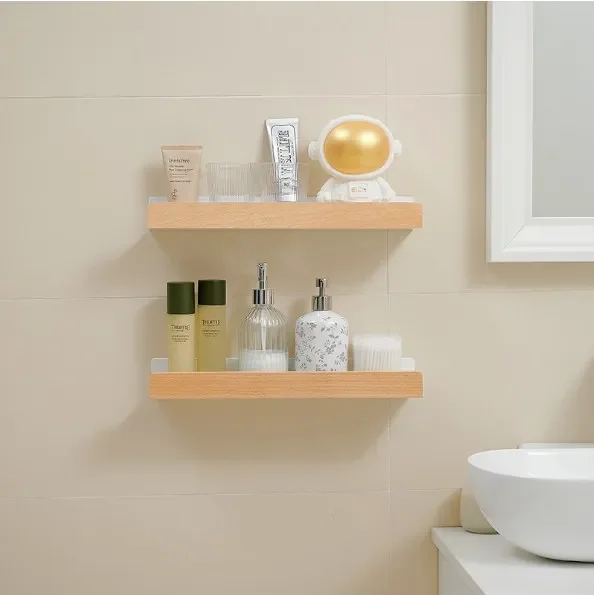 Bathroom Rack Wall-mounted Shower Room Toilet Nordic style Shelf Cosmetic Storage kitchen Multi-purpose Shelf Solid Wood 3