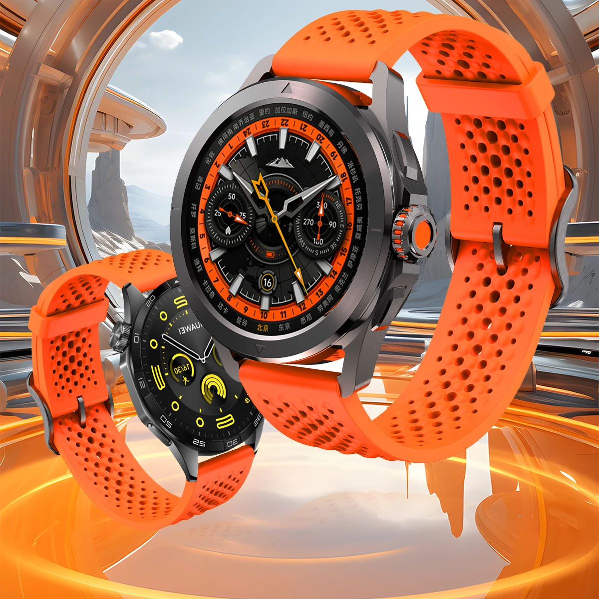 Breathable Silicone Sport Wristband, 22mm Strap