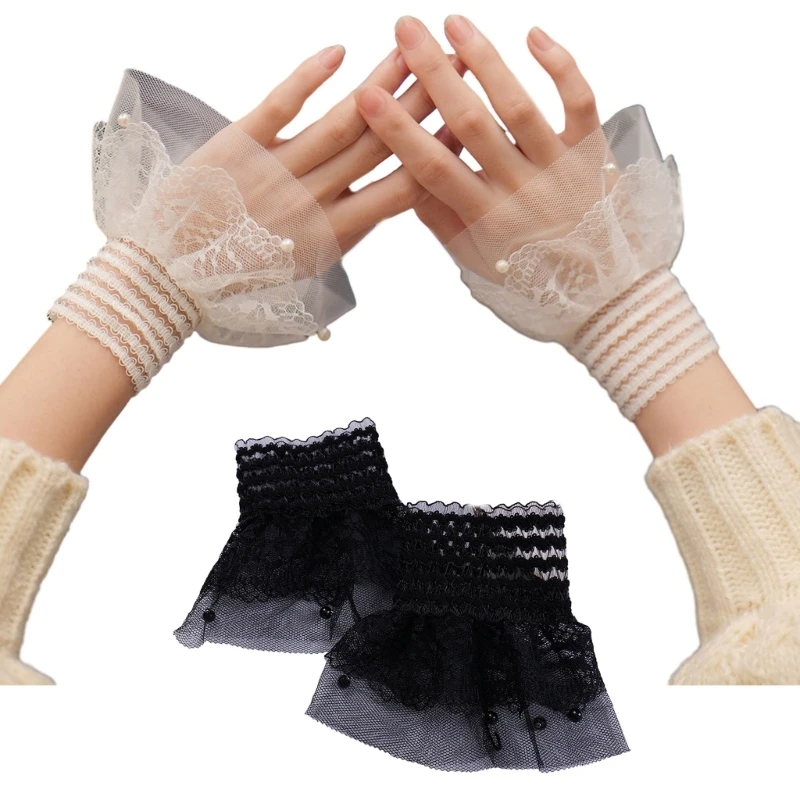 

Парные грелки на запястья, кружевные накладные манжеты с рюшами для свитера принцессы, декоративный D5QB