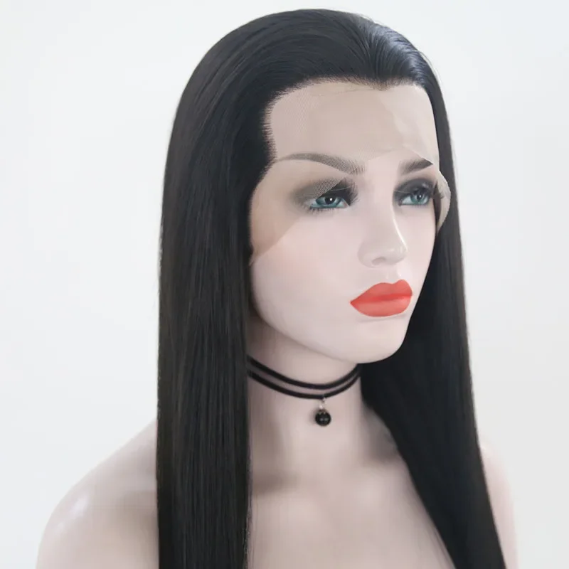 AIMEYA Free Part Black Lace Front Wig Long Silky Straight Synthetic Wig High Temperature Hair for Men or Women Cosplay lace front wig lace wigs womens synthetic wigs synthetic wigs