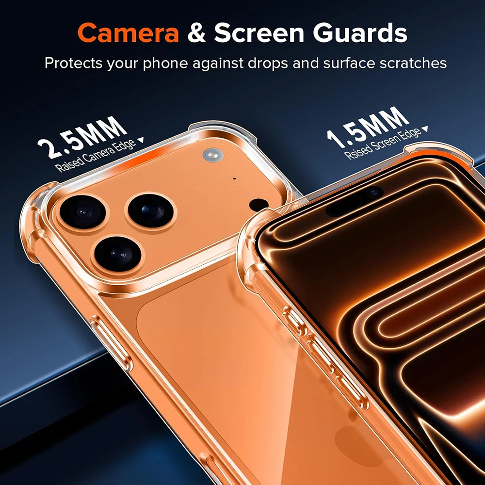 Shockproof Hybrid Transparent Case - Durable PC Hard Back with Silicone Soft Shell