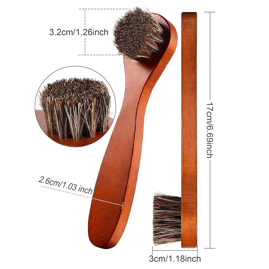 6-piece Horse Hair Shoeshine Brush Set Polishing Applicator Car Interior Detail Cleaning