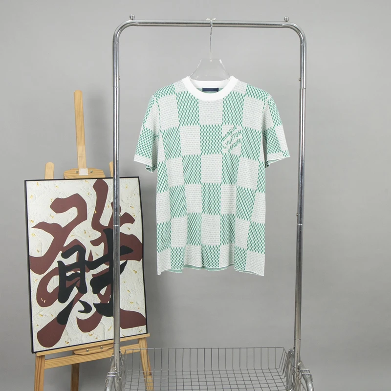 

luxury brand designer T-shirt unisex clothes fashion style high quality combed cotton 2024 new model pattern of squares