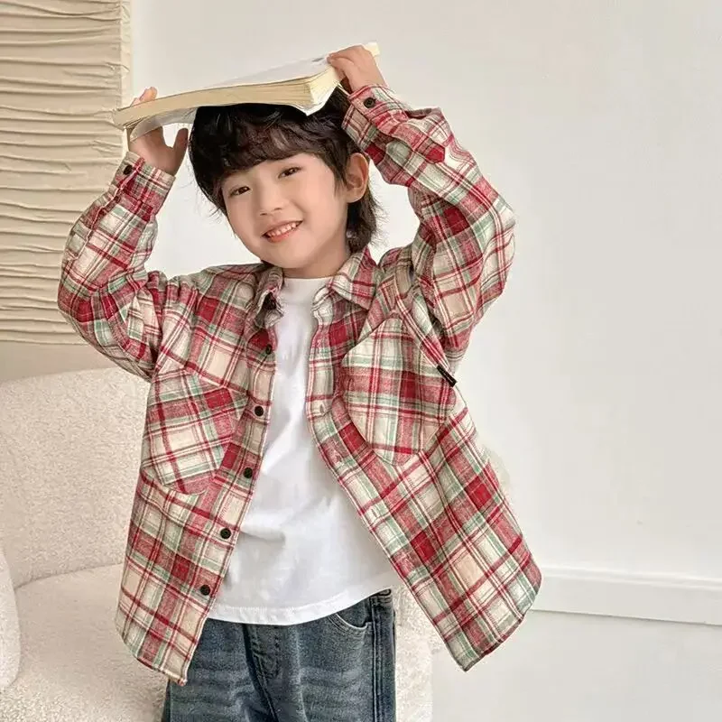 남아 셔츠 봄 가을 2026 신상 유행 아동 캐주얼 긴팔 체크 상의 110-170CM