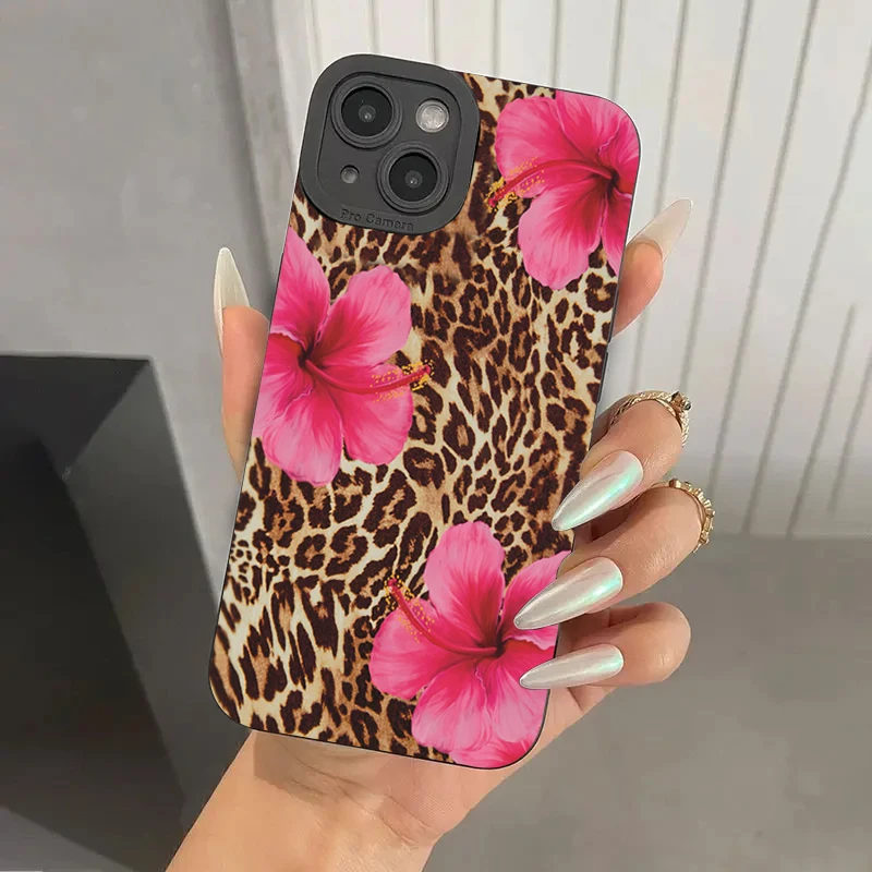 Leopard Print Floral Soft Phone Case Cover