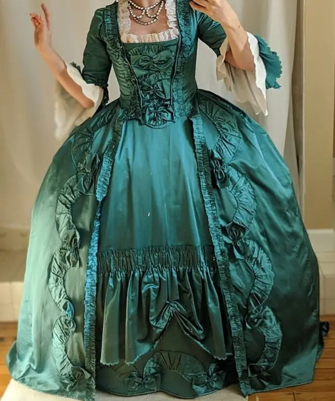 

Victorian Green Dress Marie Antoinette Gown Dress Rococo 18th Century Colonial Georgian Day Court Gown Vintage Ball Gown