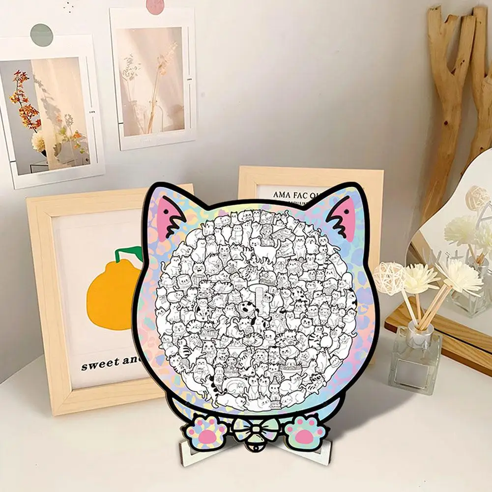 135Pcs Creative Cat-shaped Wooden Puzzle Gifts For Cats Lovers Home Stress Relief Decor Jigsaw Puzzle Cartoon Toys