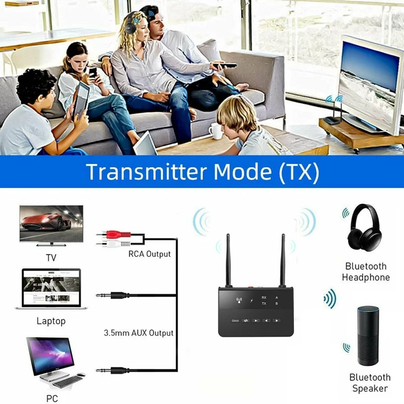 장거리 블루투스 5.0 송신기 리시버, Aptx HD 저지연 어댑터용, 2 in 1