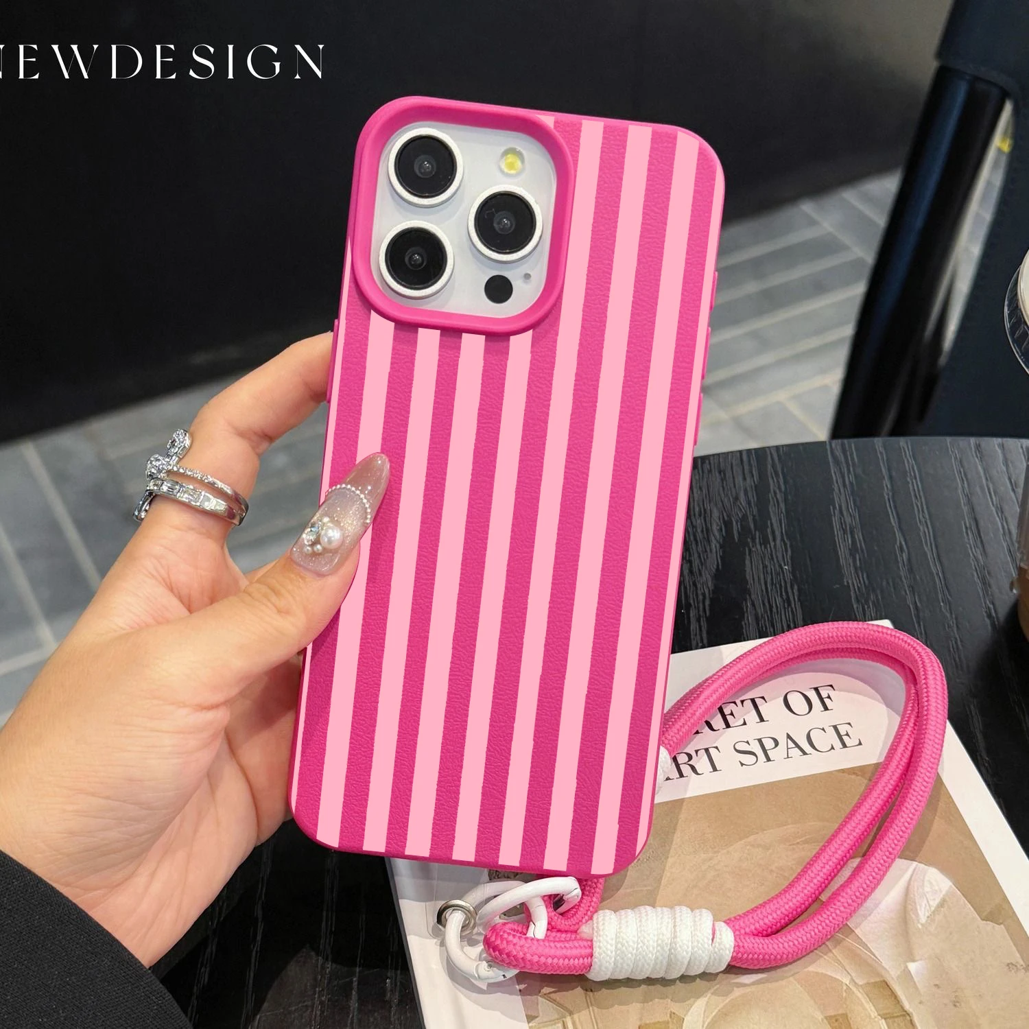 Vibrant Striped Couple Phone Lanyard Case with Y2K Silicone Cover