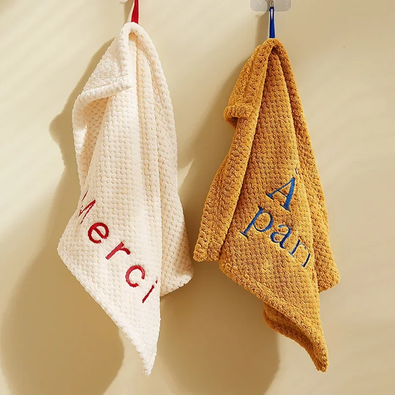 Nordic Hanging Hand Towel Home Embroidery Coral Velvet Absorbent for Kitchen Bathroom Hankerchief hand towels pocket towels