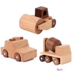 Wooden Beech Wood Car Blocks: Cartoon Excavator & Educational Montessori Toy Set (NB860C6 - 1Set)