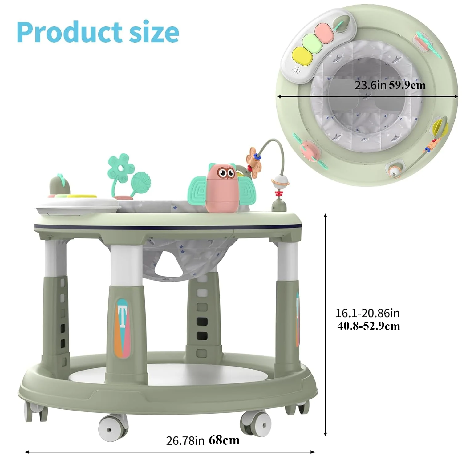 Baby Walker 5 Adjustable Heights Baby Activity Center 360&deg; Swivel Seat Music Detachable Toys Bounce Foot Pad