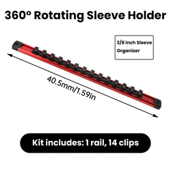 Heavy Duty Magnetic Socket Holder Organizer - Aluminum Alloy Tool Storage Rack (Red 3 - 8 Inch)