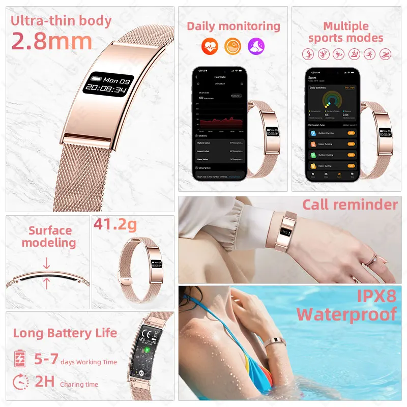 LIGE Ultra-thin Fashion Smart Wristband Pedometer Health Women Men Sports Waterproof Watch Heart Rate Blood Oxygen Bracelet 2026