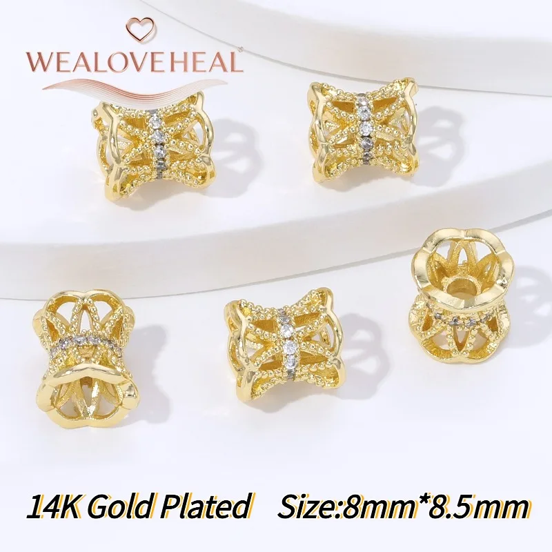 14K vergoldete Perlen-Abstandshalter-Accessoires, Messing-Zirkon-Abstandshalter-Perlen für DIY-Armband-Schmuckherstellungszubehör – Detail 23